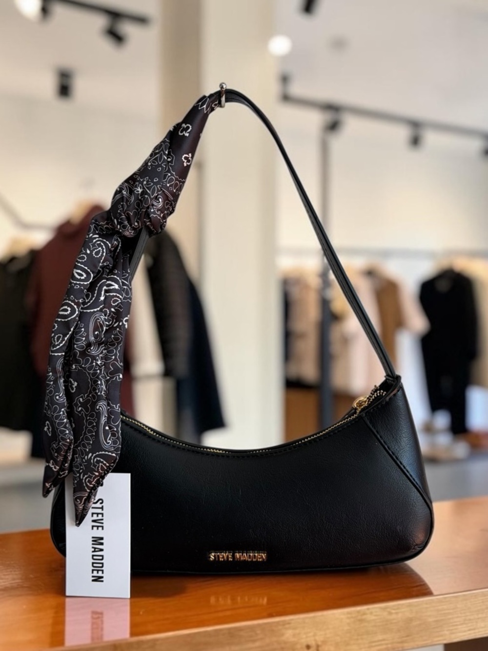 Steve Madden Black Shoulder Bag with Paisley Bandana Accent